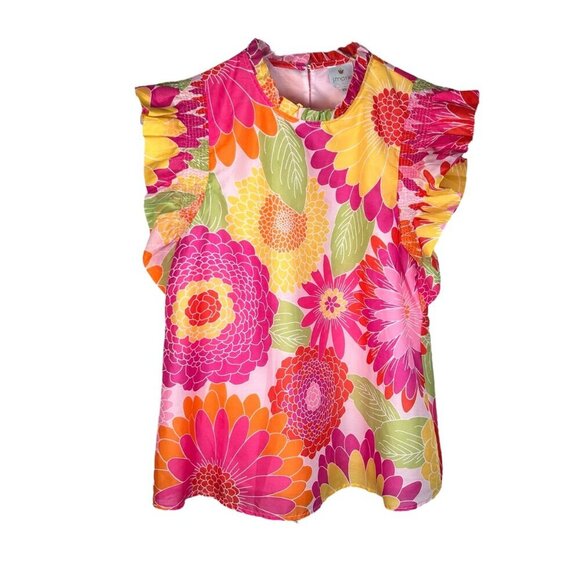 J. Marie Size XS Floral Ruffle Crewneck Blouse Preppy Party Brunch - Picture 1 of 7